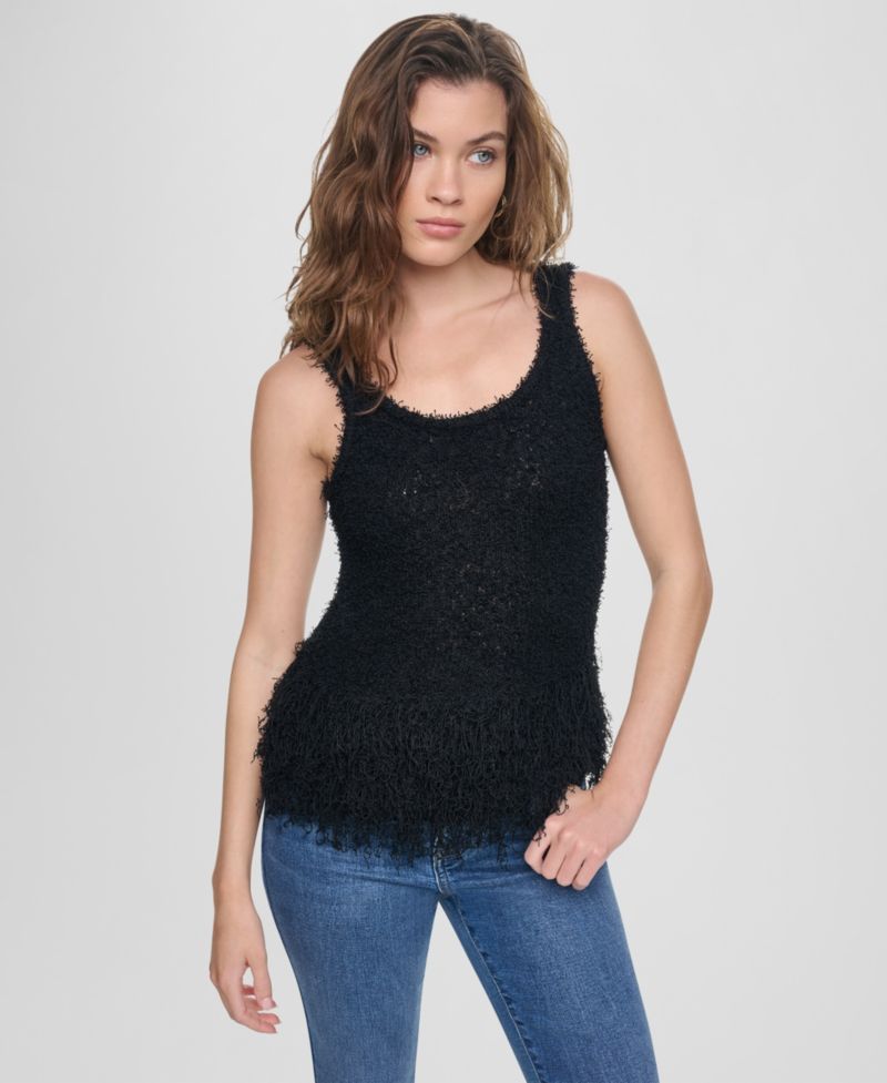 Women's Sleeveless Cropped Fringe Tank Top