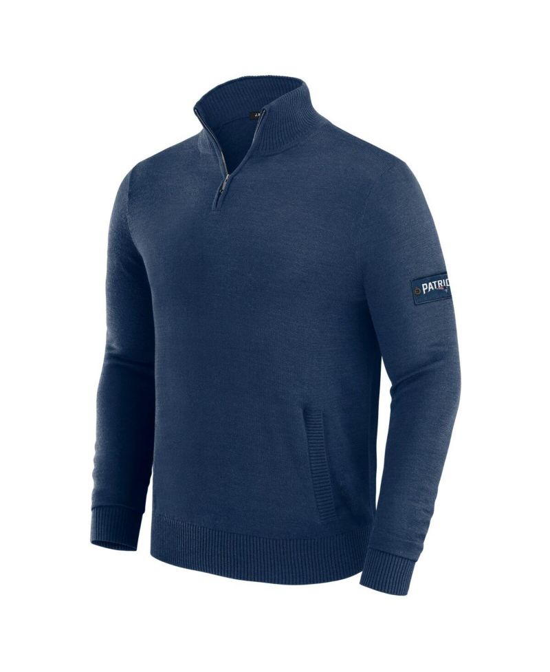 Men's Navy New England Patriots Franchise Quarter-Zip Sweater