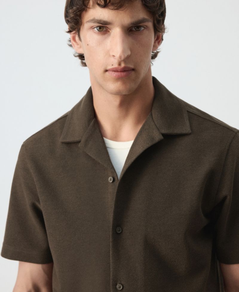 Men's Textured Cotton-Blend Short-Sleeve Button-Down Shirt