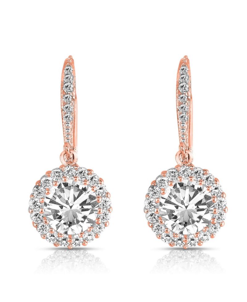Brilliant Sterling Silver Round CZ Haloed Solitaire Drop Earrings