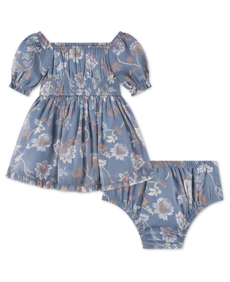 Baby Girls' Babydoll Mini Short-Sleeve Dress with Matching Diaper Cover, 2-Piece Set
