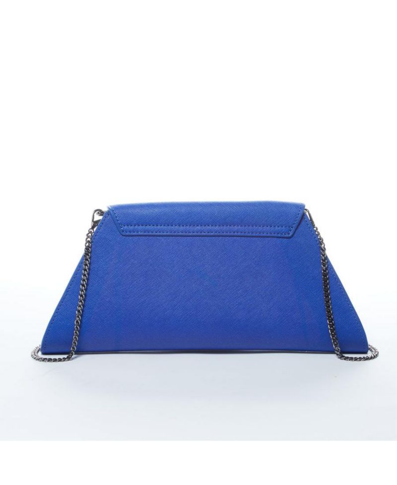 Saffiano Leather Clutch Bag Evening Purse Crossbody Cobalt Blue Unique Women's Handbag