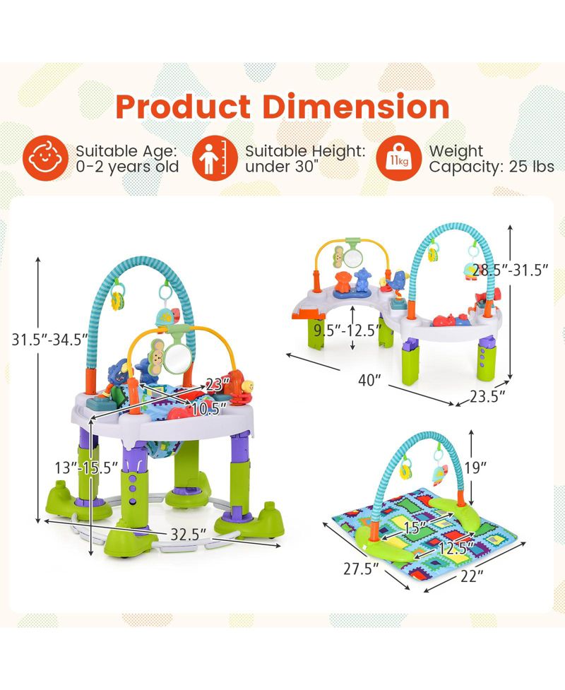 Kids 4-in-1 Baby Bouncer Activity Center with 3 Adjustable Heights-Green
