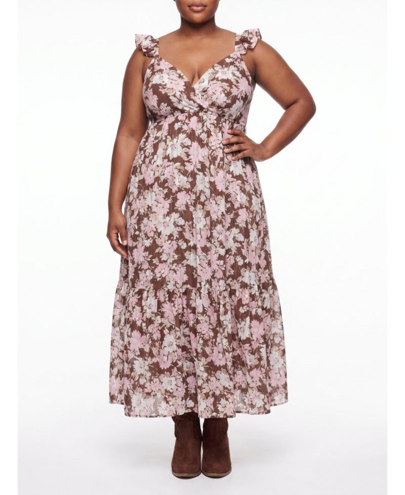 Plus Size Sleeveless Surplice Ruffle Maxi Dress