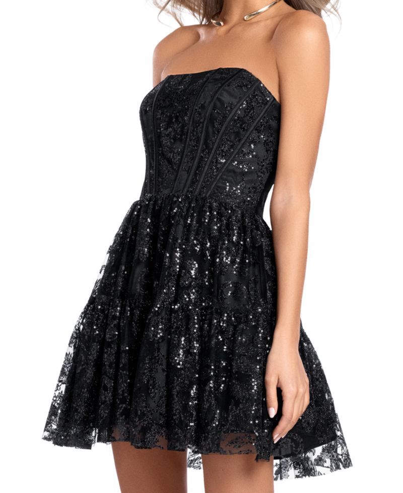 Juniors' Sequin Off-the-Shoulder Homecoming Mini Dress