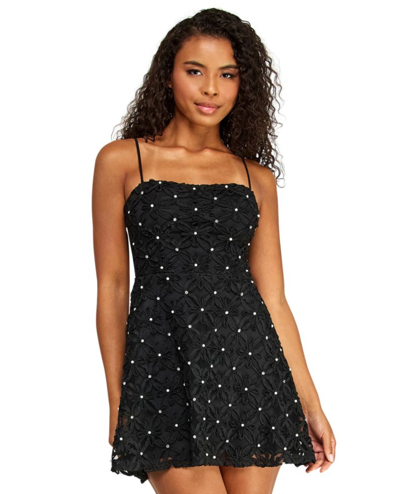 Juniors' Square Neck Soutache Dress