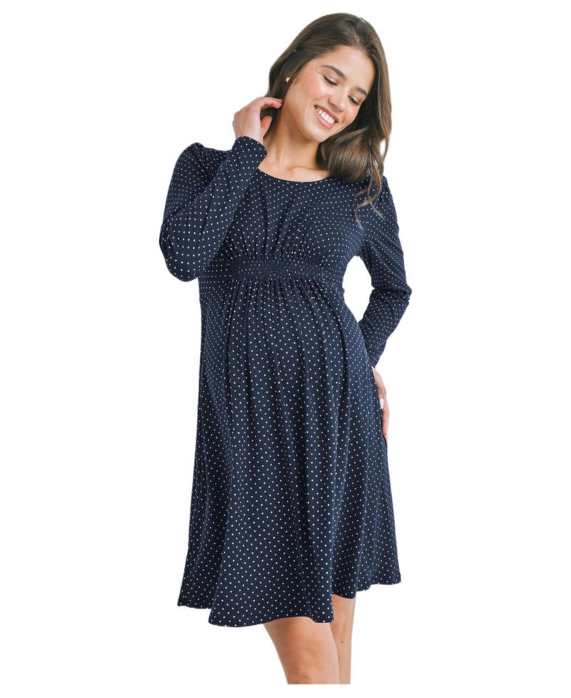 Women's Long Sleeve Crewneck Polka Dot Dress