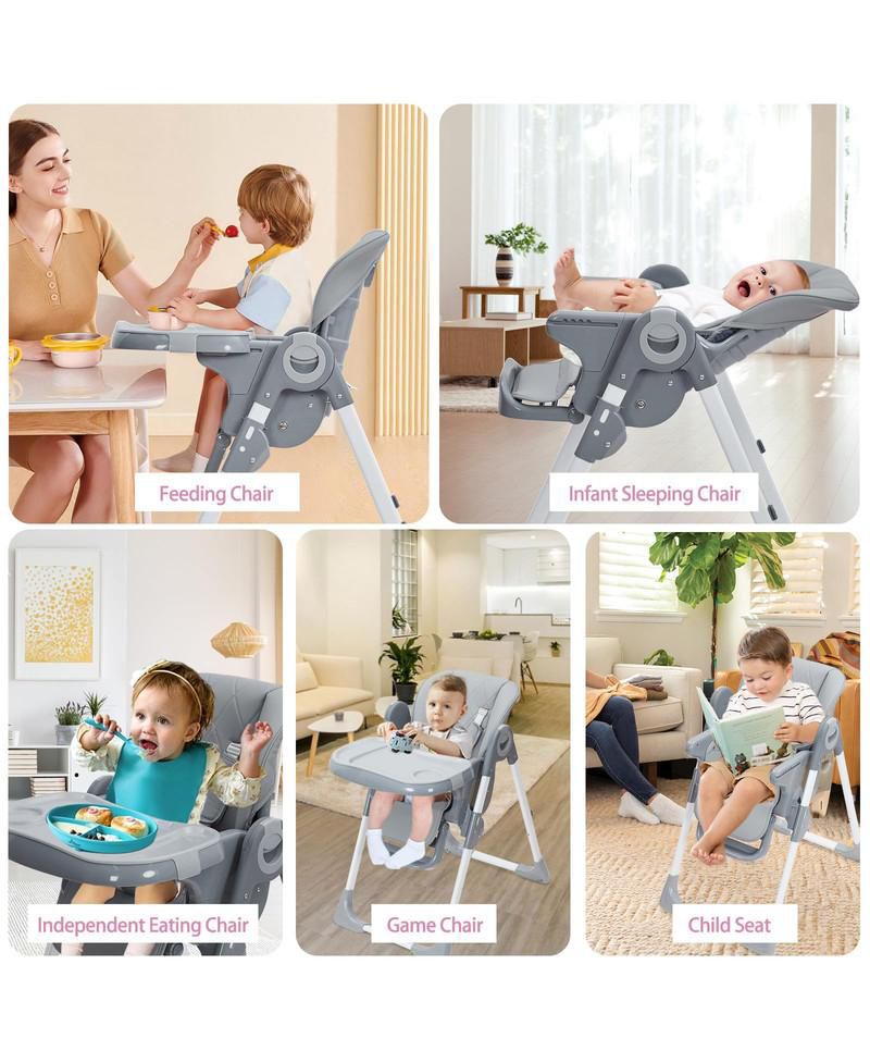 Multifunctional Baby High Chair, Foldable Infant Highchairs with Removable Tray, Adjustable Height and Recline, Easy Cleaning High Chair for Babies & Toddlers