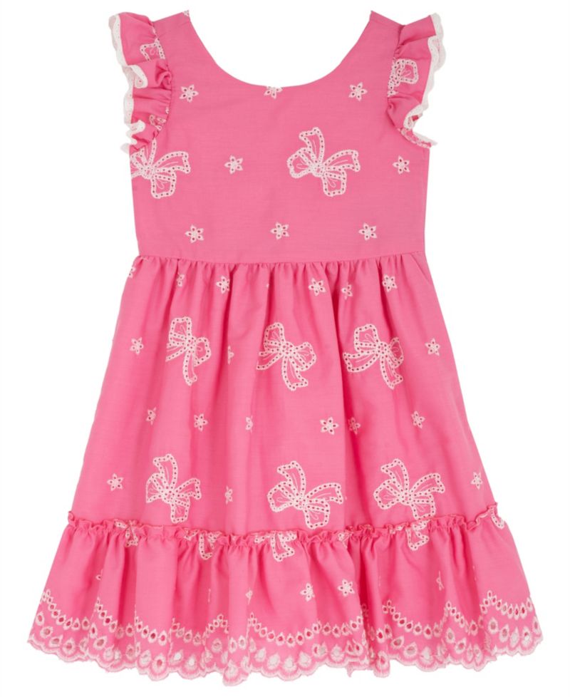 Girls' 2T-6X Cross Back Detail Bow Eyelet Dress