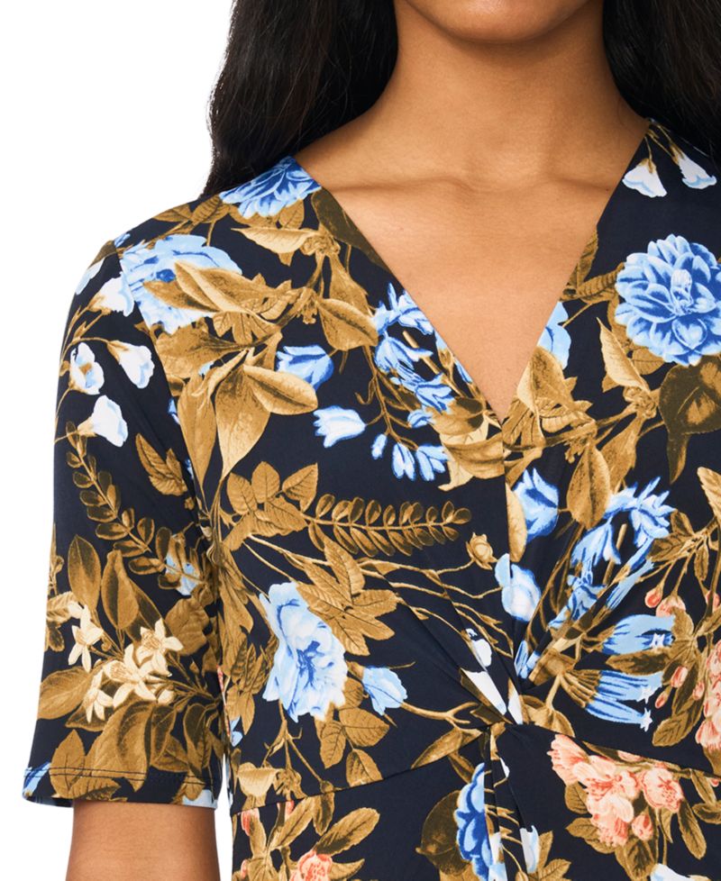 Women's V-Neck Twist-Front Midi Dress