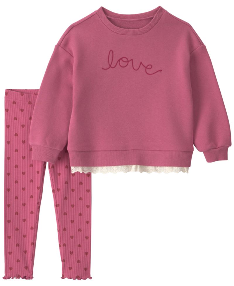 Baby Girls' Love' Fleece Long-Sleeve Top & Pants, 2-Piece Set