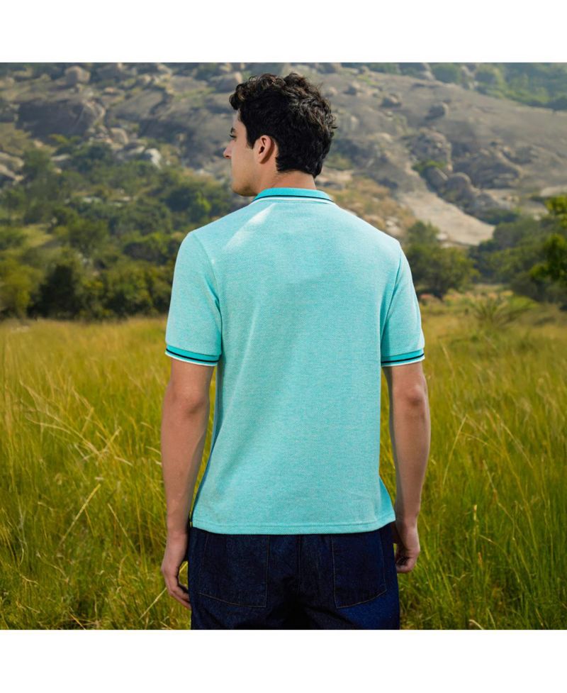 Men's Aqua Blue Multitrack Knit Polo T-Shirt