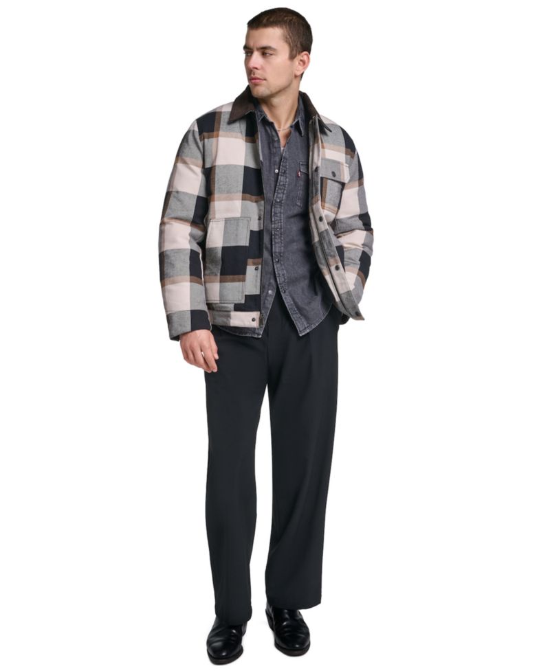 Men's Plaid Cord Details Shirt Jacket