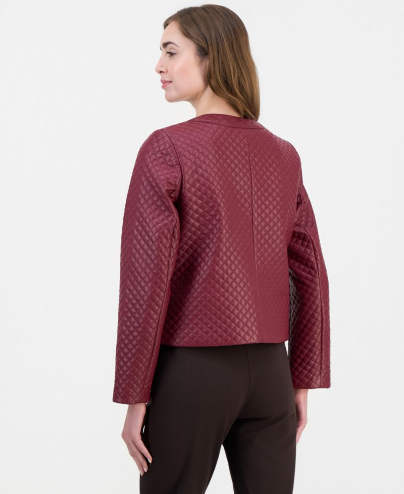 Petite Quilted Faux-Leather Button-Front Jacket