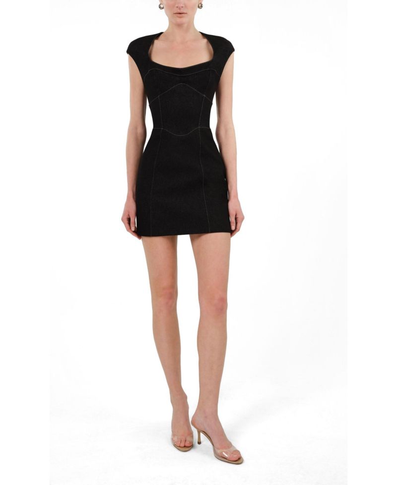 Women's Backless Mini Denim Dress with Built-In Cup Detail