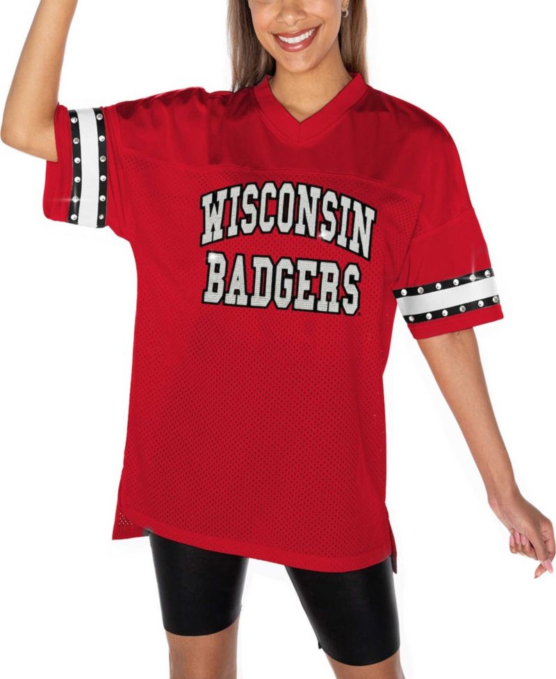 Women's Red Wisconsin Badgers Until Kickoff Rhinestone Fashion T-Shirt