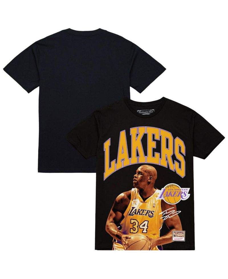 Men's Shaquille O'Neal Black Los Angeles Lakers Hardwood Classics Player Arch T-Shirt
