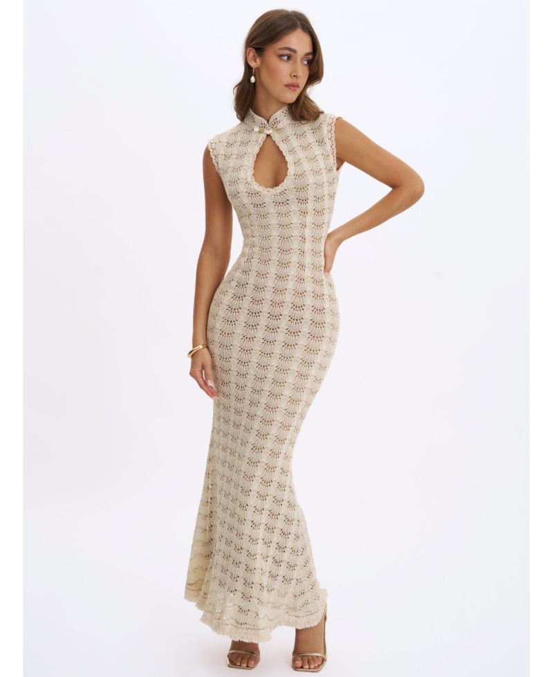 Women's Xylona Crochet Teardrop-Neckline Mermaid-Maxi Dress