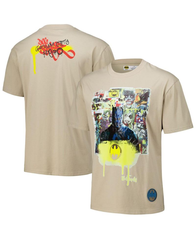 Men's Tan Batman Comics Spray Paint Loose Fit T-Shirt