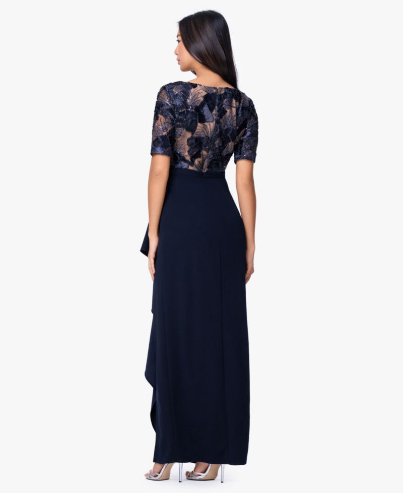 Women's Boat Neck Scuba Ruffle Dress