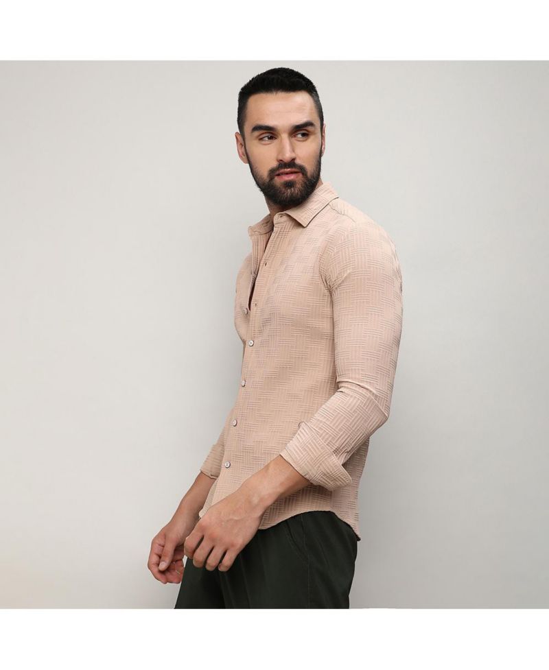 Men's Beige Self-Design Intertwine Shirt