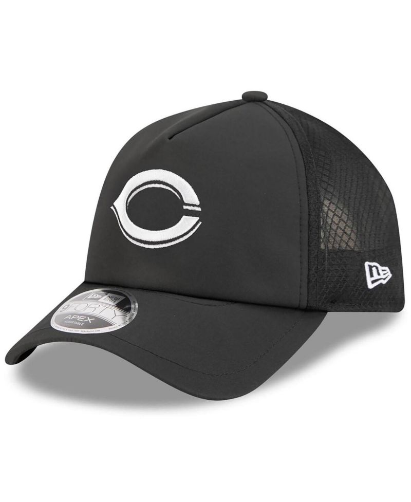 Men's Black Cincinnati Reds 2026 Batting Practice Apex 9FORTY Adjustable Trucker Hat