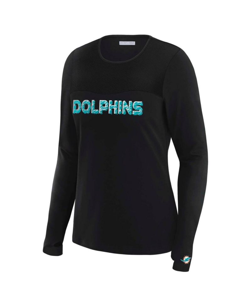 Women's x Gracie Hunt Black Miami Dolphins Mesh Panel Long Sleeve T-Shirt
