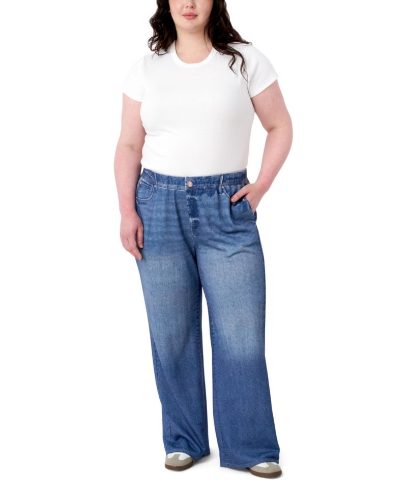 Plus Size Denim Sweatpant Wide Leg Jean