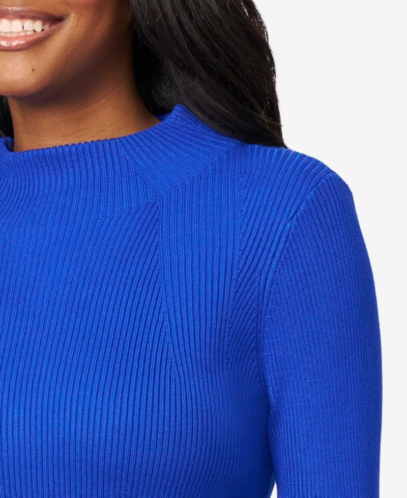 Women's Mock-Neck Long-Sleeve Rib-Knit Sweater