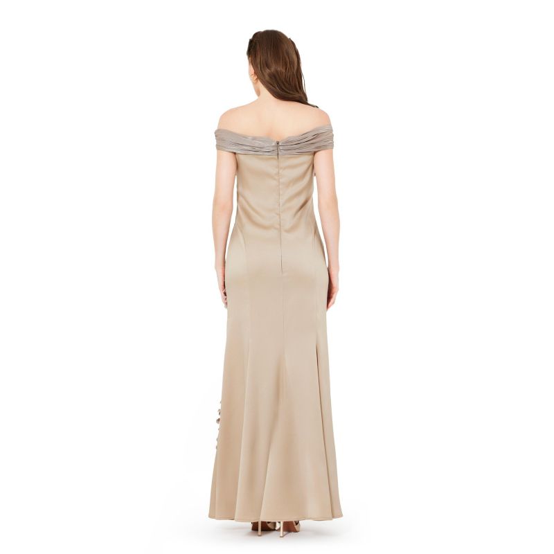 Women's Off-The-Shoulder Cowl Neckline Dress With Floral Embellishment