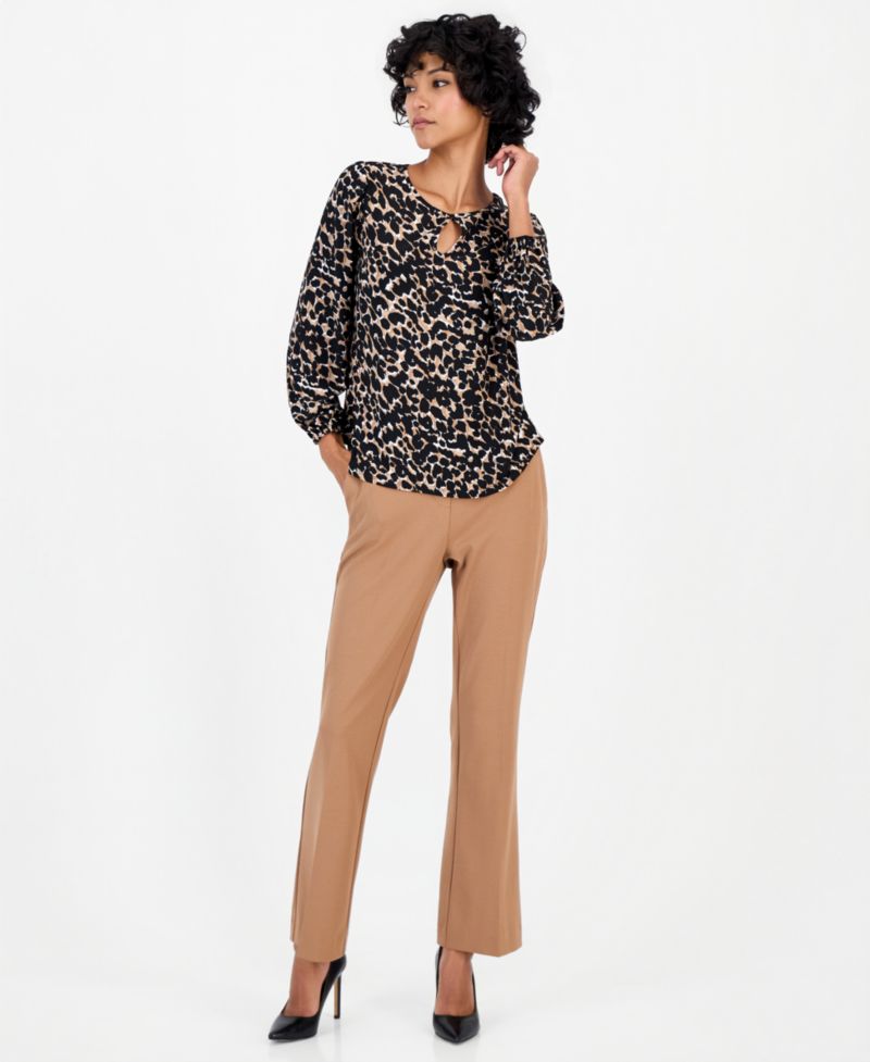 Petite Long-Sleeve Keyhole Blouse