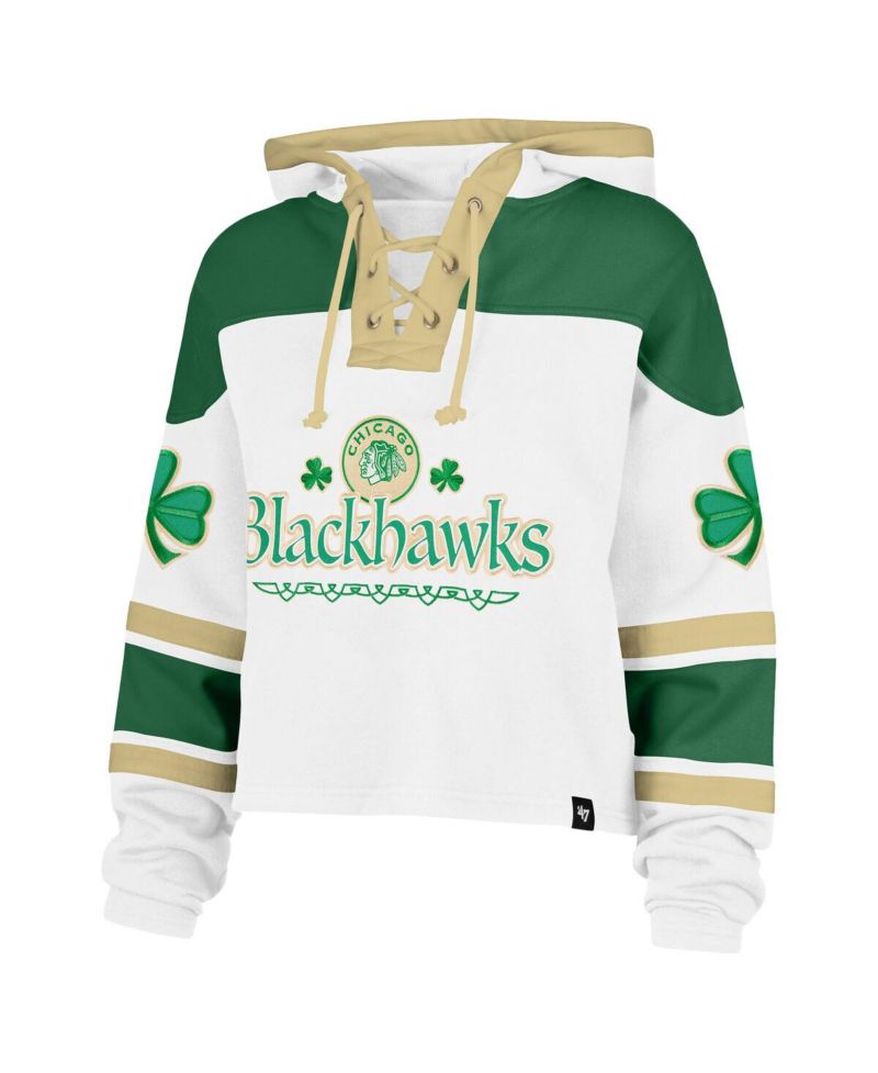 Women's White Chicago Blackhawks McLucky Cropped Lacer Hoodie