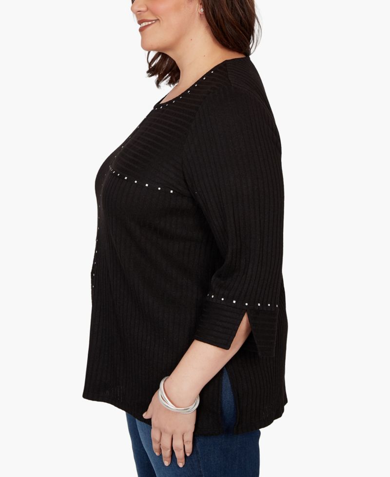 Plus Size Spliced Texture Metallic Studded Top