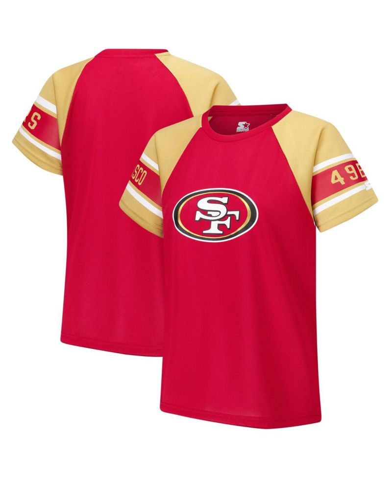 Women's Red San Francisco 49ers 1st Rounder Color Block Raglan Top