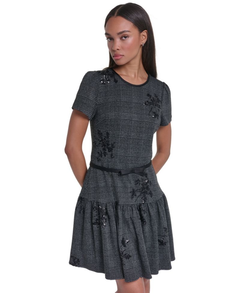 Women's Floral Sequin A-Line Dress