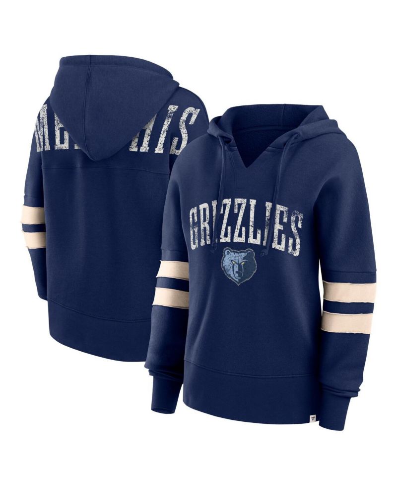Women's Navy Distressed Memphis Grizzlies Bold Move Dolman V-Neck Pullover Hoodie