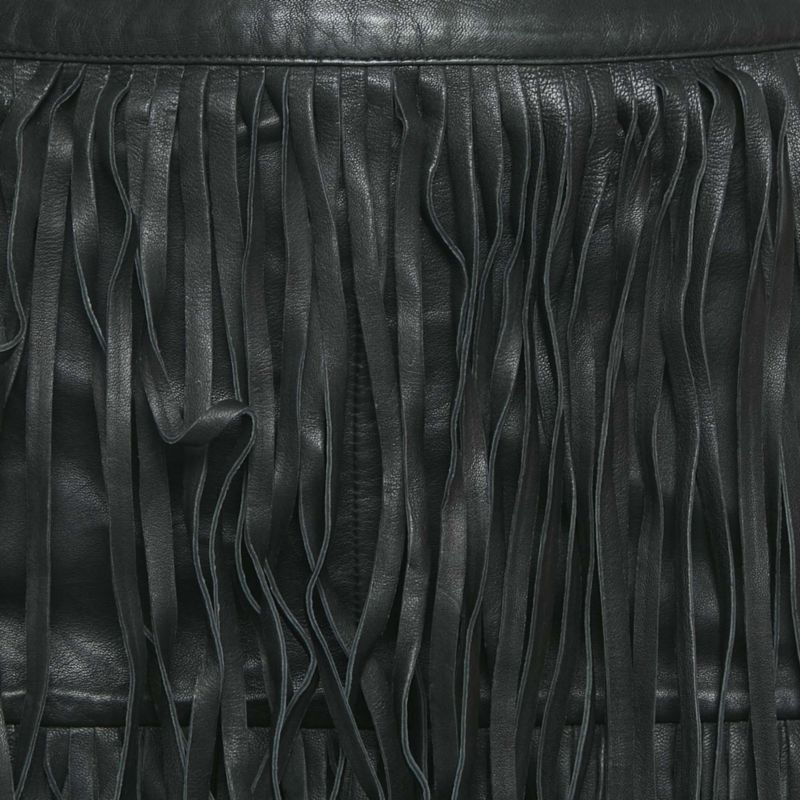 Women's Black Leather Fringed Mini Skirt