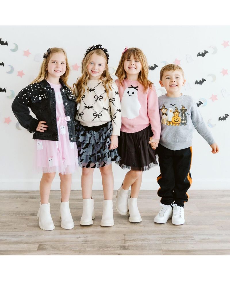 Girls' 4-16 Bat Trellis Halloween Long-Sleeve Crewneck Sweater
