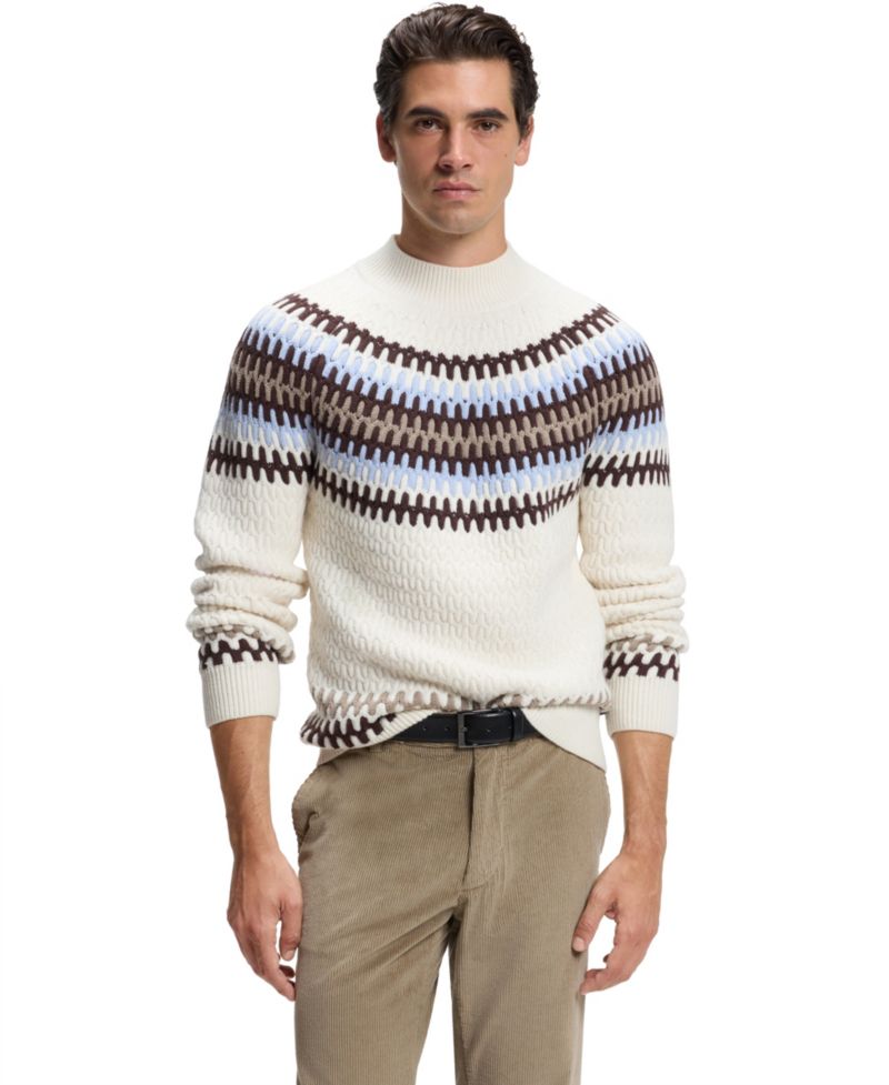 Men's C-Fiotto Cable Fair-Isle-Patterned Mock-Neck Sweater
