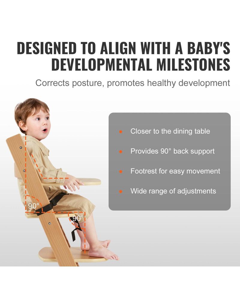 Toddler Wooden High Chair for Babies and Toddlers Adjustable Convertible Feeding Chair with Tray