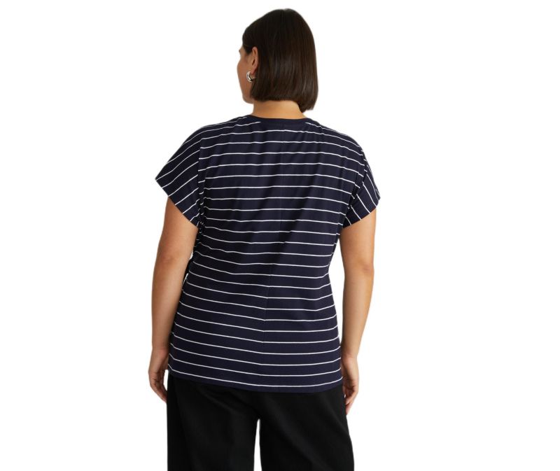 Women's Plus Size Crescent Breton Stripe Knot Tee