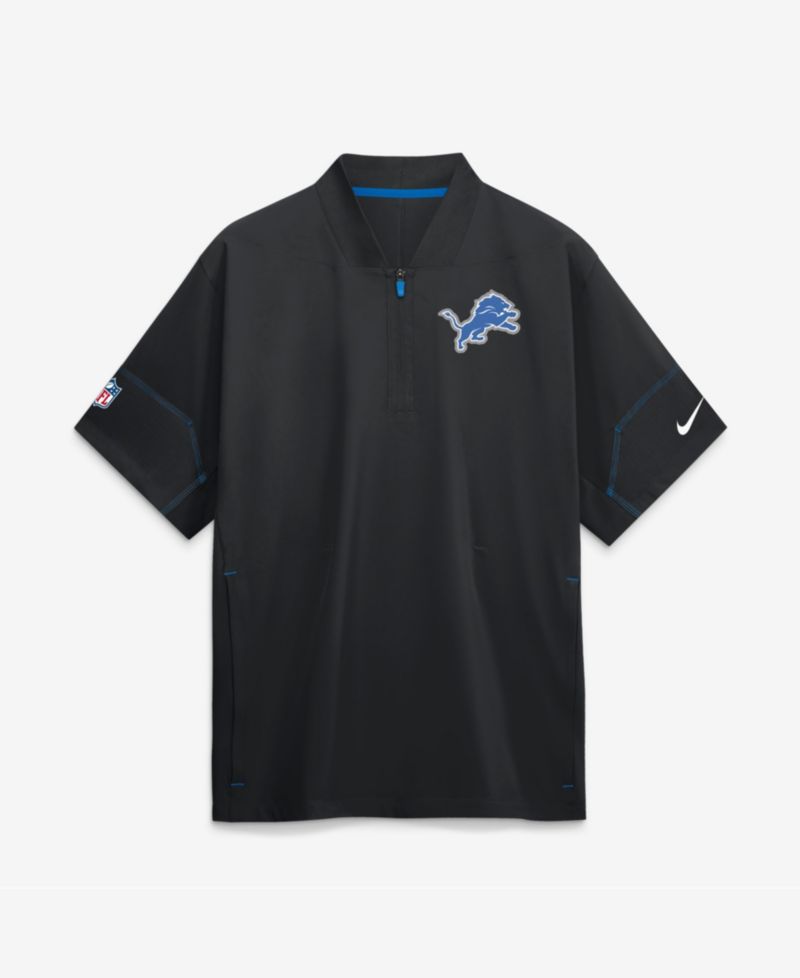 Men's Black Detroit Lions Sideline Short Sleeve Quarter-Zip Coaches Jacket