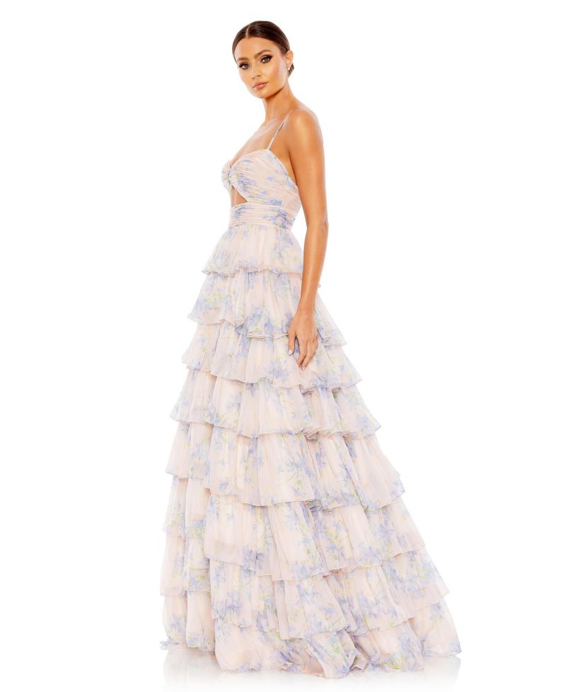 Women's Floral Cut Out Ruffle Tiered Gown