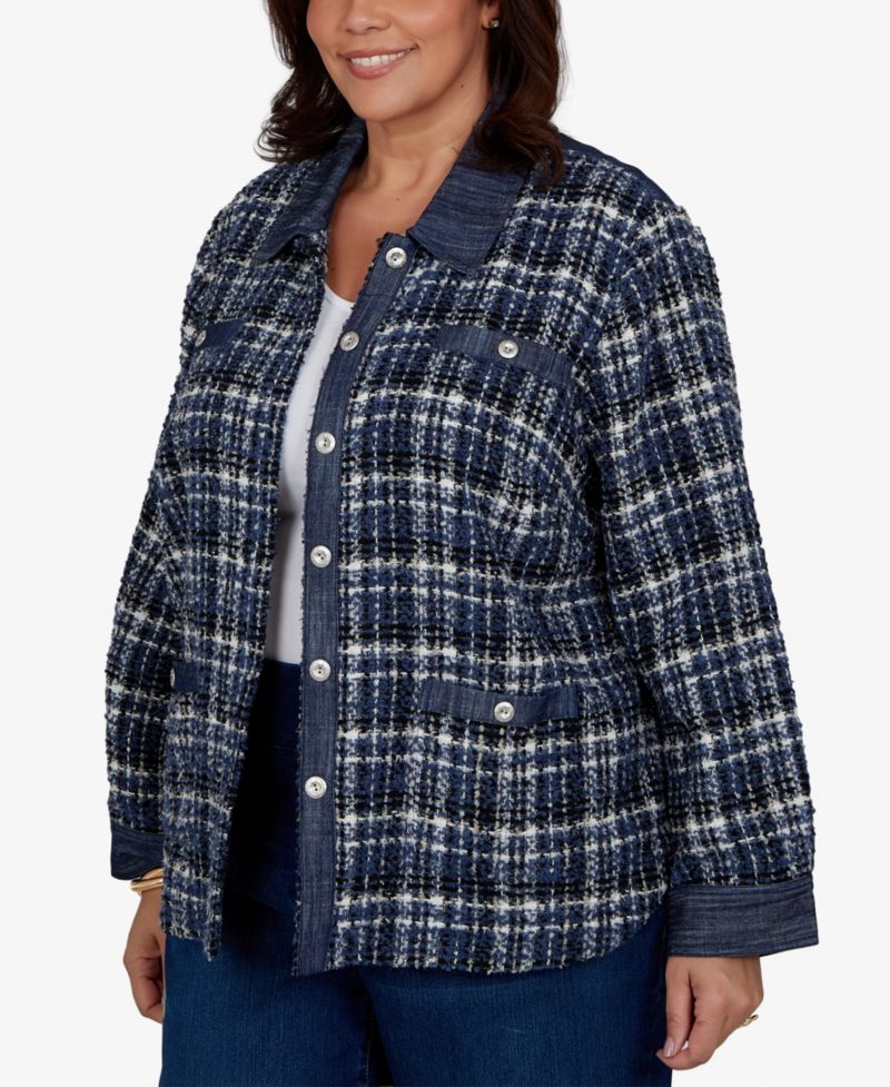 Plus Size Tweed Plaid Jacket
