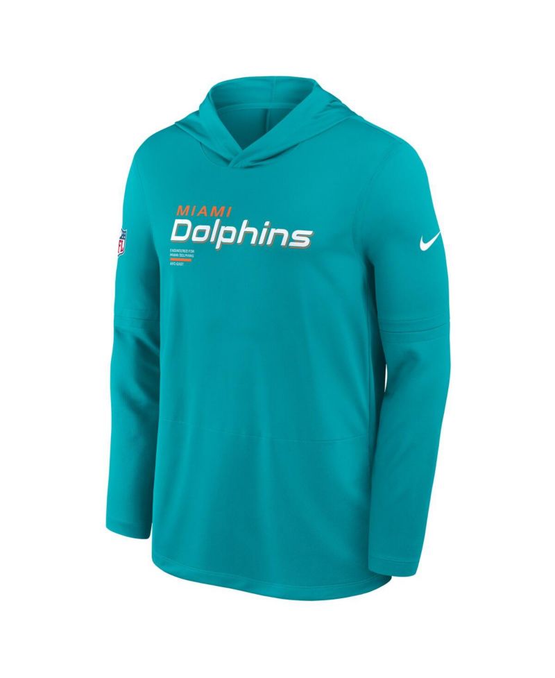 Men's Aqua Miami Dolphins Sideline Pure Fury Performance Long Sleeve Hoodie T-Shirt