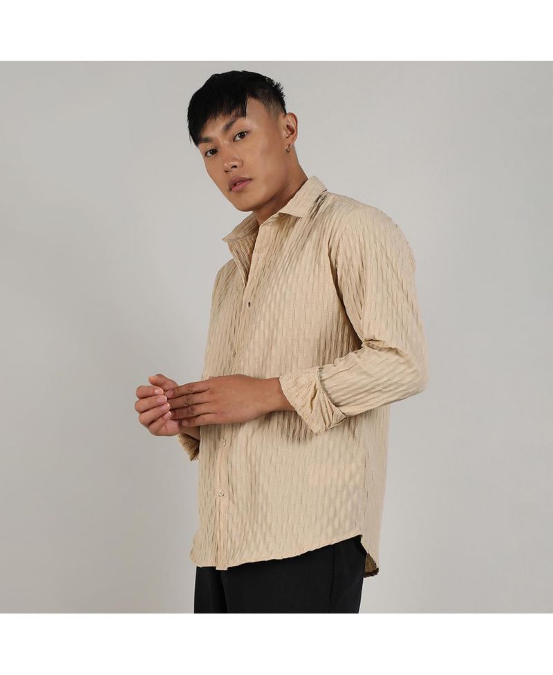 Men's Butter Yellow Crinkled-Weave Shirt