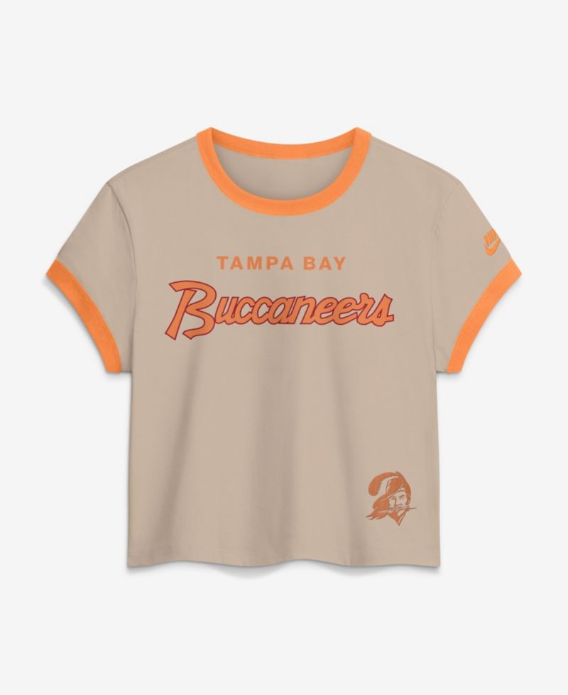 Women's Tampa Bay Buccaneers Rewind Ringer Mod Short-Sleeve Retro Cropped T-Shirt