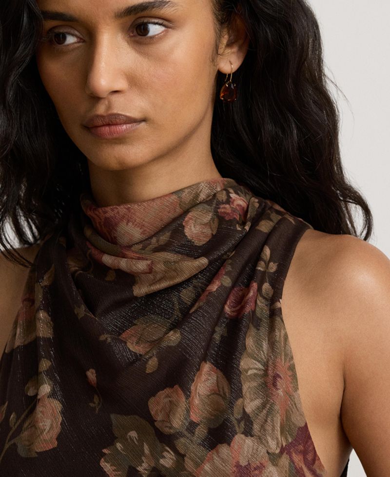 Women's Floral-Print Mockneck with Cowl Drape Cocktail Dress