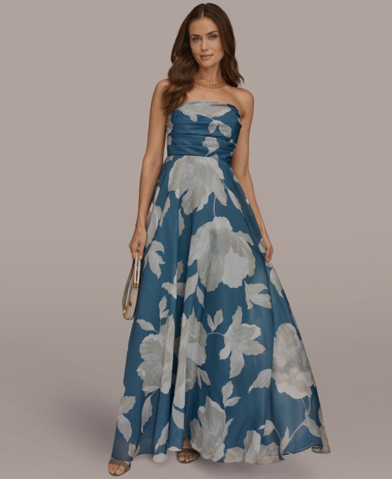 Women's Strapless Floral Organza Gown
