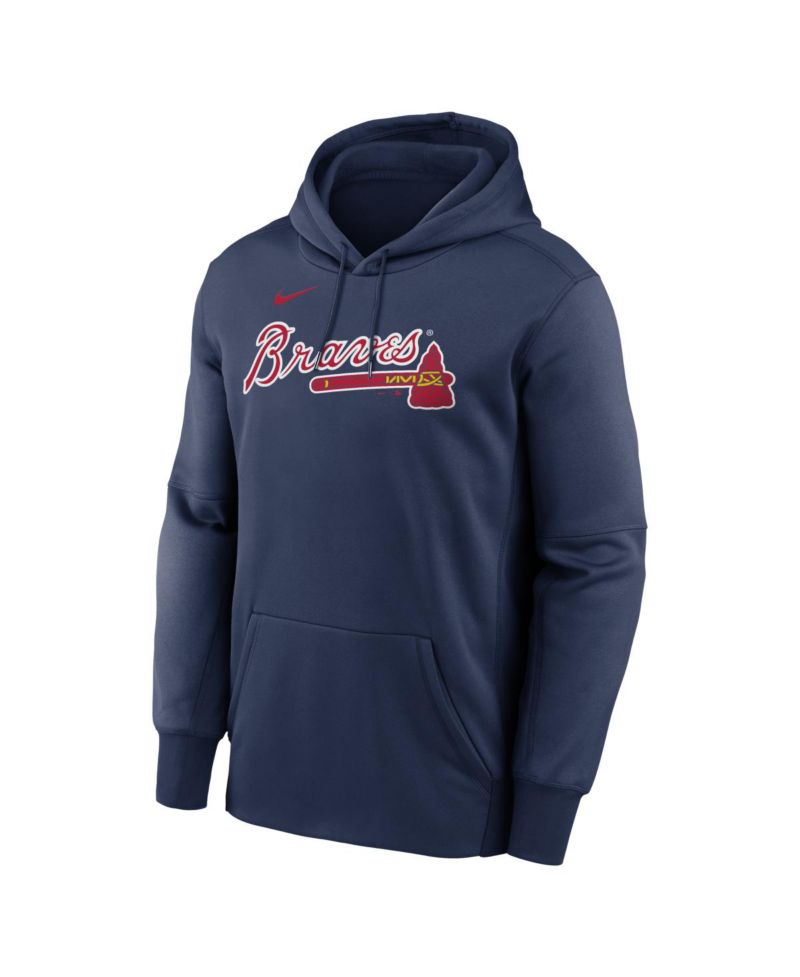 Men's Navy Atlanta Braves Primary Wordmark Therma Hoodie